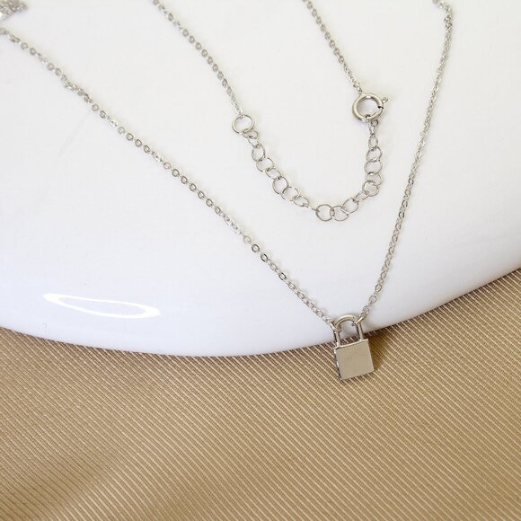 Real Silver Padlock Necklace Tiny Dainty Lock & Key Charm Pendant, Stamped 925 - Picture 2 of 5